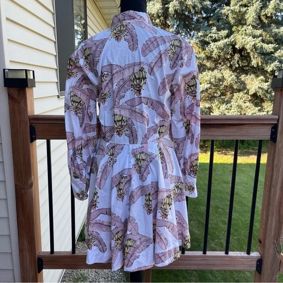 Desmond & Dempsey x H&M XS Cotton Banana Leaf Print Button Dress Puff Sleeve - Picture 7 of 15